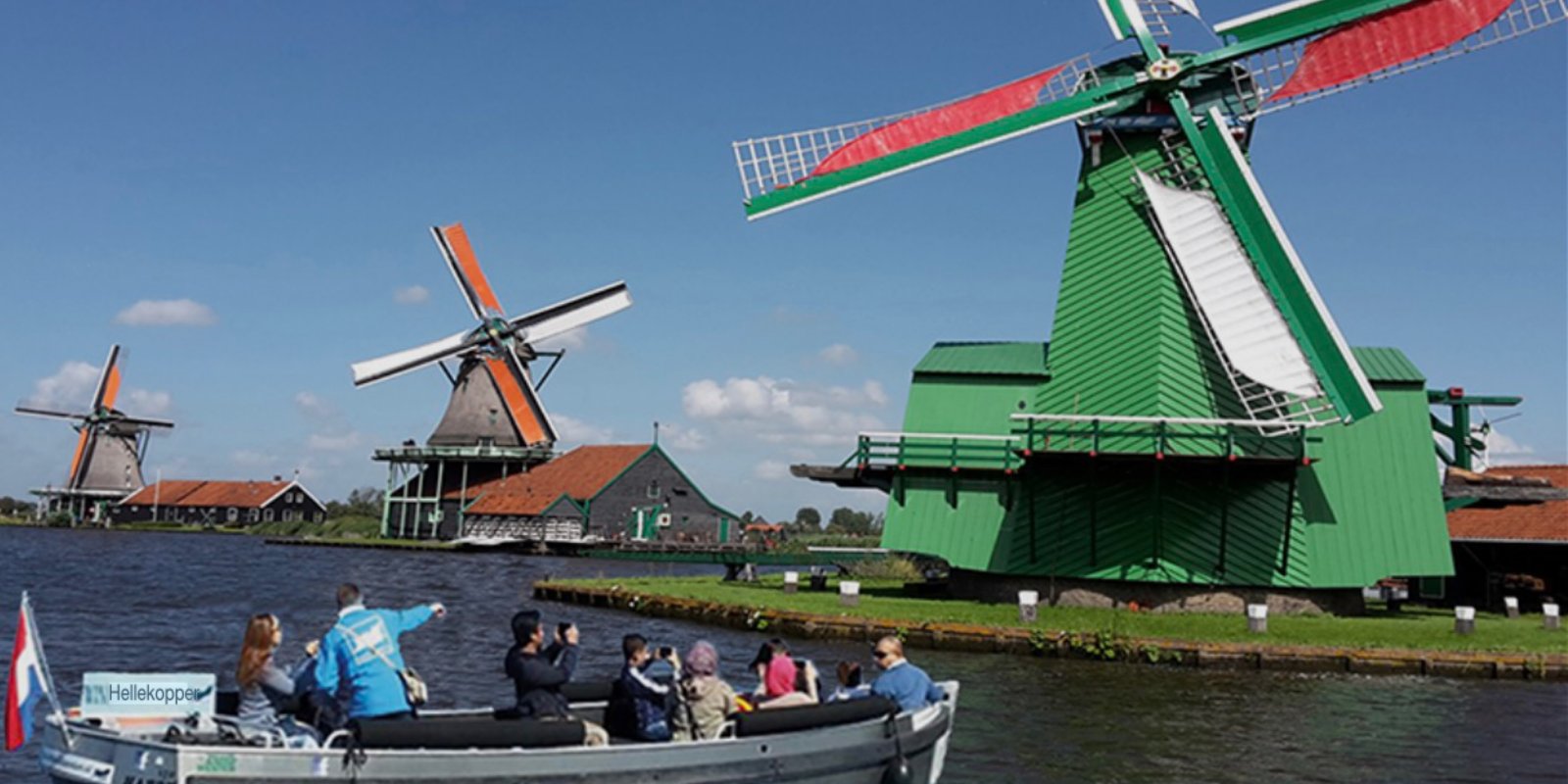 Windmills at Zaanse Schans seen from the water