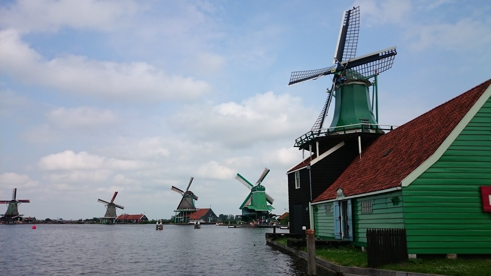Windmills along the water at Zaanse Schans