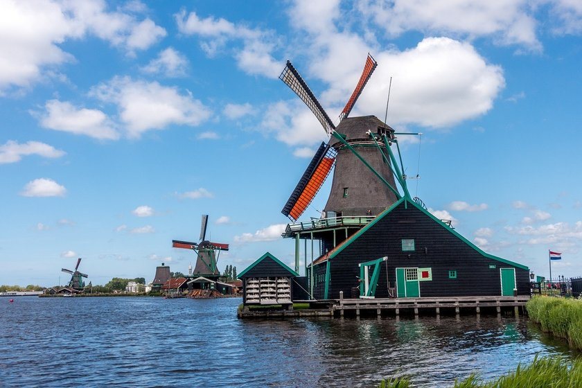 Windmills along the water at Zaanse Schans